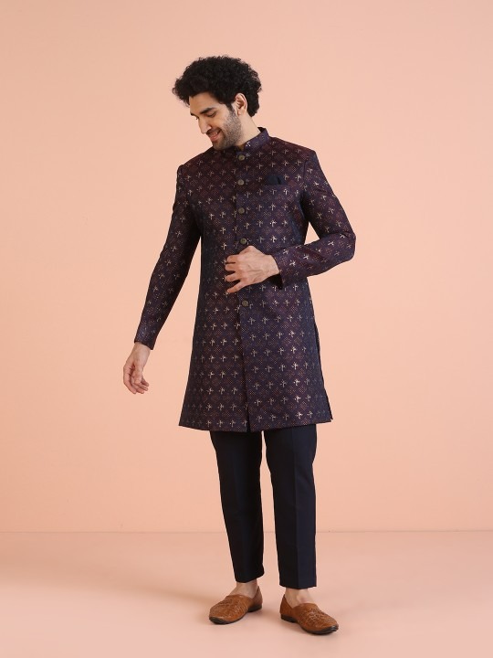 Men Cotton Indowestern Sherwani with Trousers Set