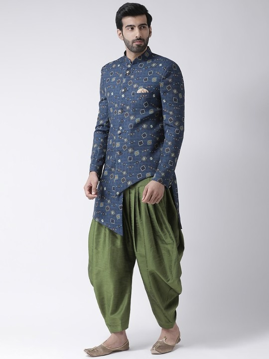 Men Blue & Green Printed Sherwani
