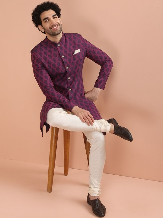 Jacquard Indowestern Sherwani Churidar Set