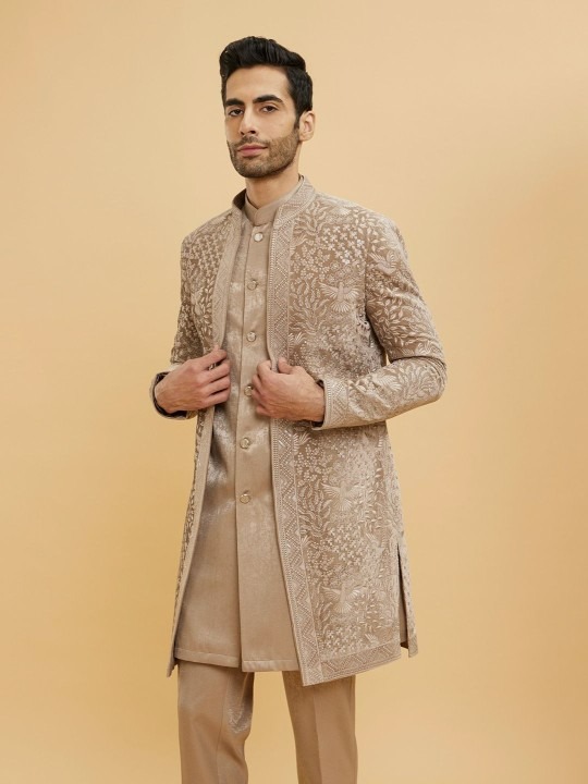 Men Embroidery Thread Work Sherwani Set