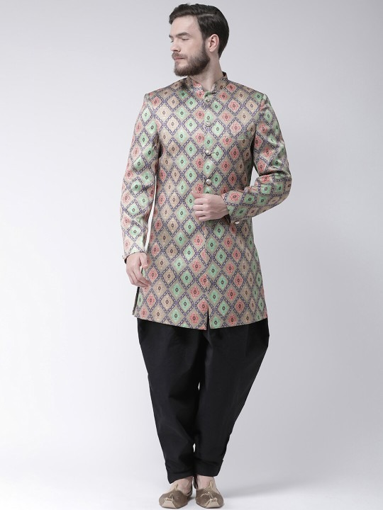 Men Beige Self-Design 2-Pcs Sherwani Set