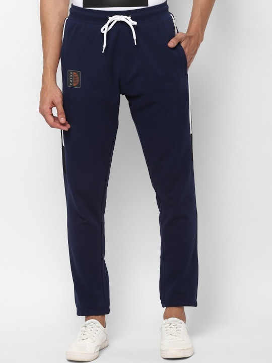 Men Navy Blue Solid Straight-Fit Track Pants