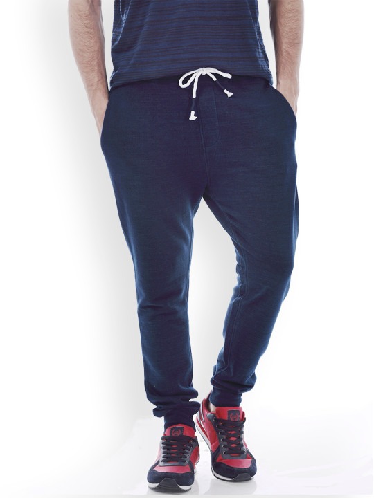Men Navy Blue Solid Slim Fit Joggers