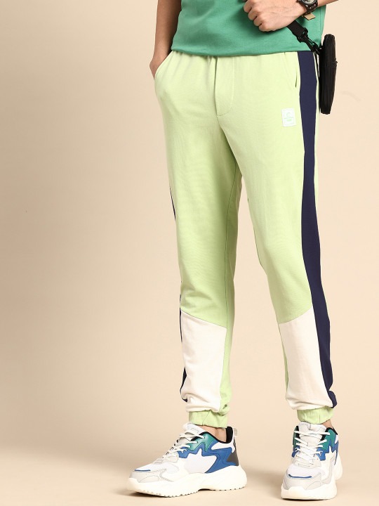 Men Knitted Striped Pure Cotton Joggers