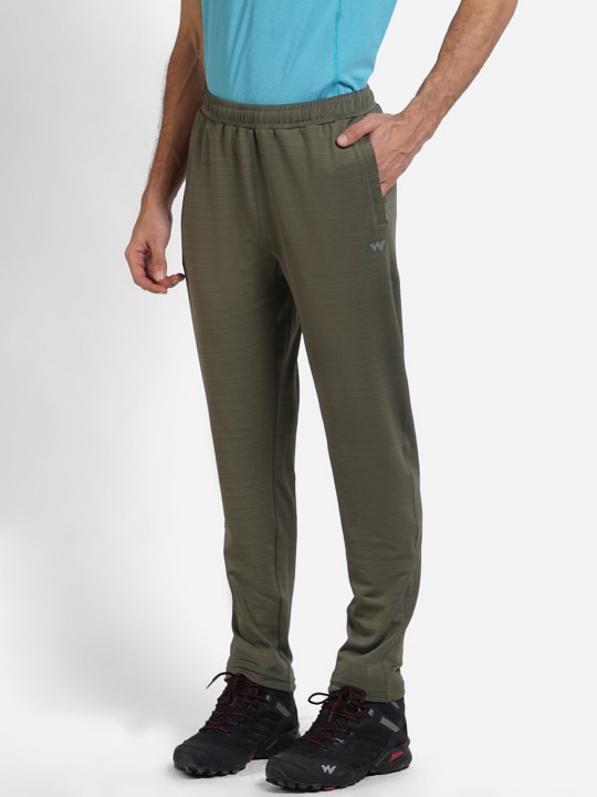 Men Olive Green Solid Cotton Track Pants