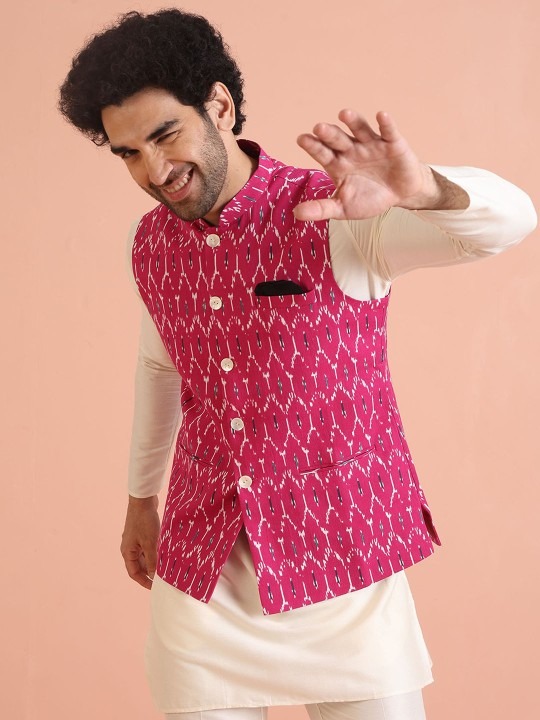 Kisah Men Mandarin Collar Printed Nehru Jacket