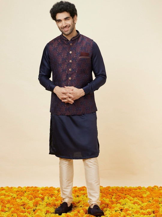Floral Woven Design Nehru Jacket
