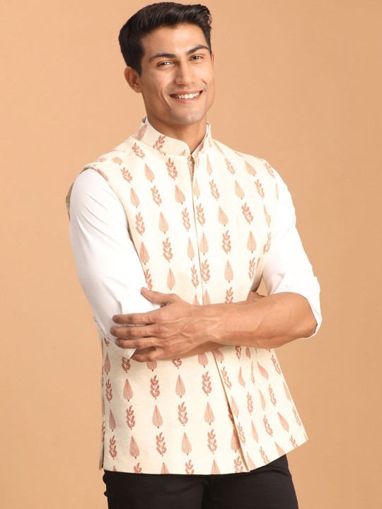 Ethnic Motif Printed Pure Cotton Nehru Jacket