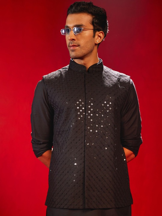 Embellished Mandarin Collar Nehru Jacket