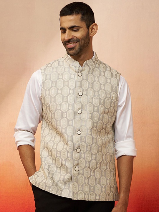 Woven Design Silk Jacquard Woven Nehru Jacket