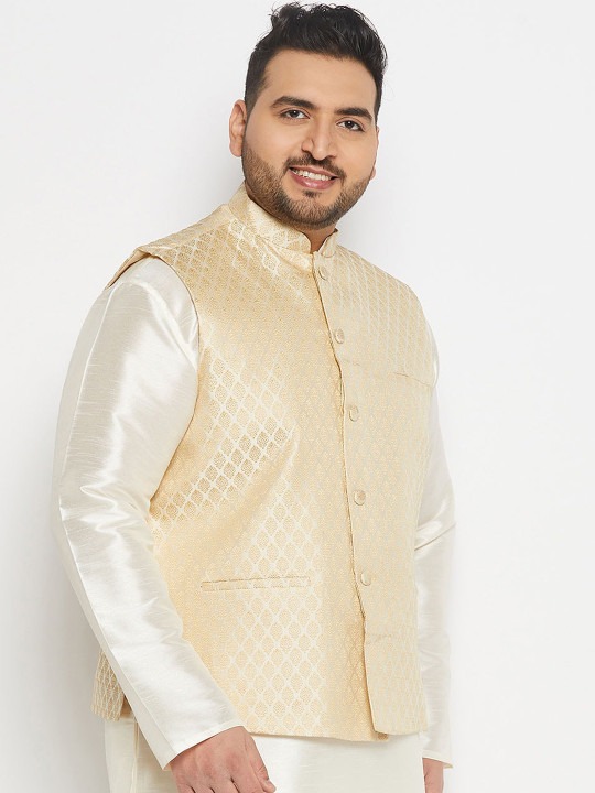 Woven Design Mandarin Collar Nehru Jackets