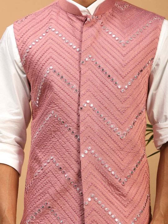 Chevron Mirror Work Embroidered Slim-Fit Nehru Jackets