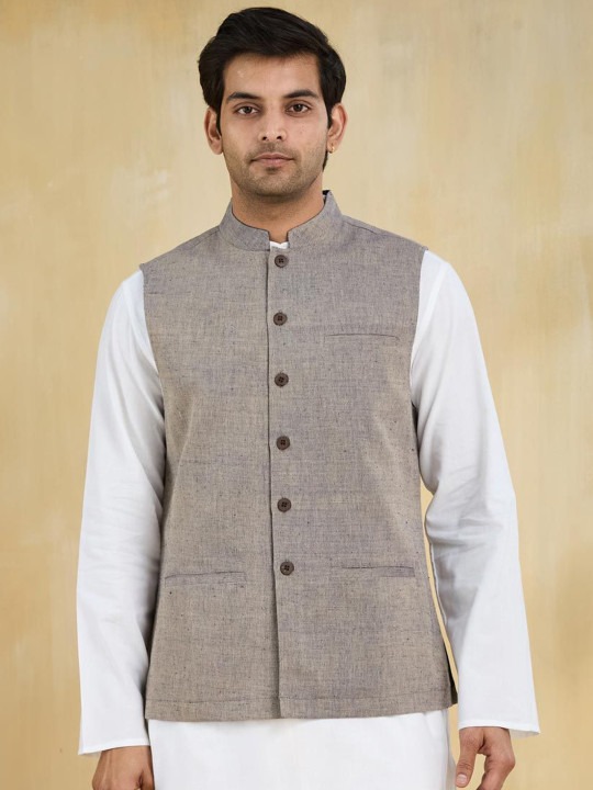 Cotton Hand Woven Nehru Jacket