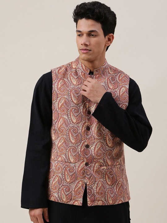 Paisley Printed Pure Cotton Nehru Jacket