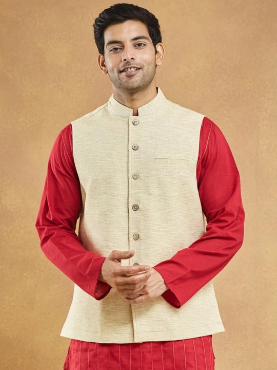 Men Striped Pure Cotton Nehru Jacket