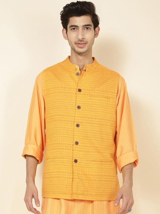 Pure Cotton Woven Design Nehru Jacket