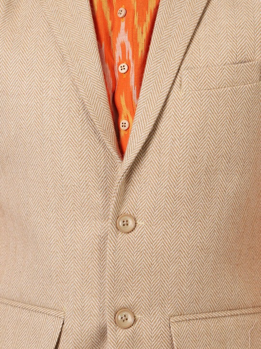 Men Beige Solid Nehru Jacket
