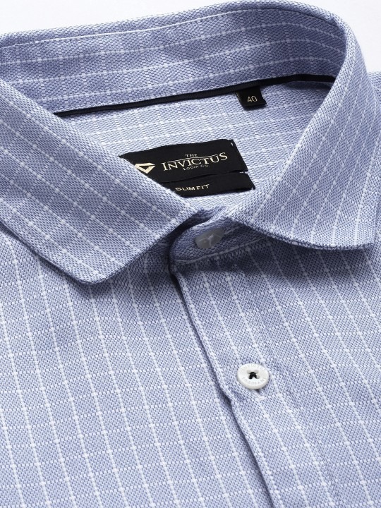 Men Easy Care Blue & White Checked Formal Shirt