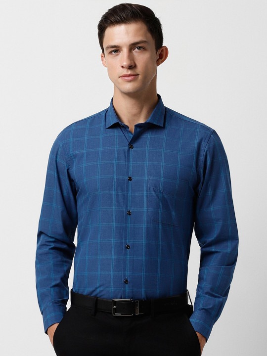 Slim Fit Checked Spread Collar Formal Shirt