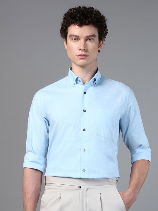 Men Comfort Button-Down Collar Solid Cotton Slim Fit Formal Shirt