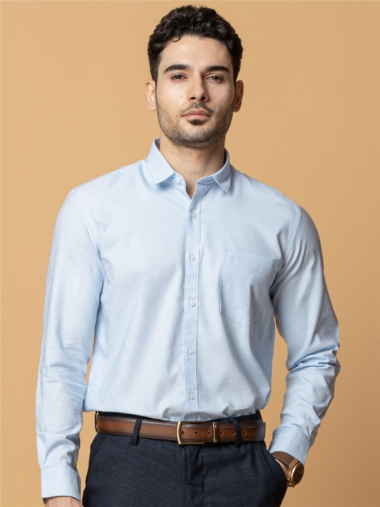Men Comfort Spread Collar Vertical Striped Cotton Formal Shirt