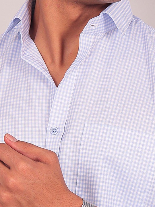 Men Micro Checks Spread Collar Comfort Opaque Formal Shirt