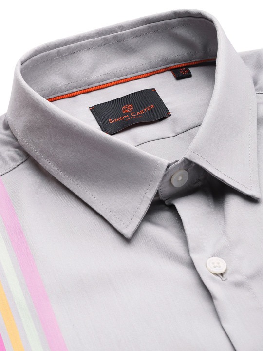 Men Slim Fit Opaque Striped Pure Cotton Formal Shirt