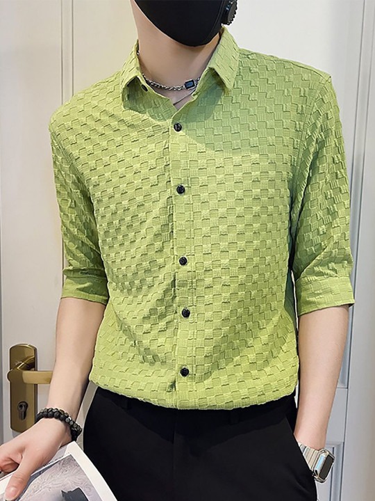 Men Spread Collar Textured Formal Shirt