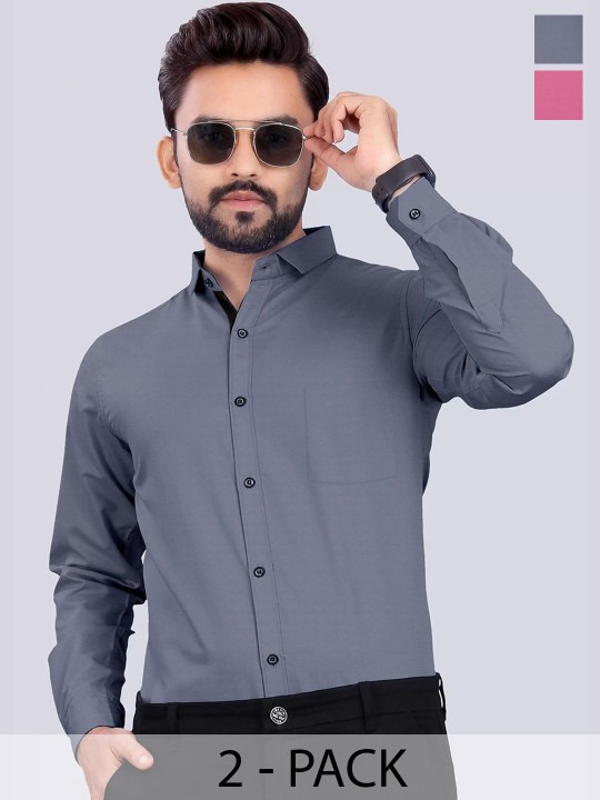 Men Pack of 2 Standard Regular Fit Cotton Formal Shirt