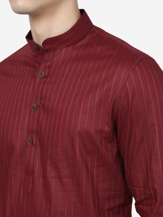 Striped Mandarin Collar Pure Cotton Kurta