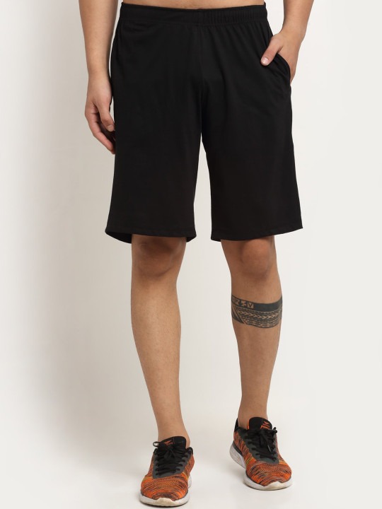 Men Black Solid Regular Fit Outdoor Sports Shorts