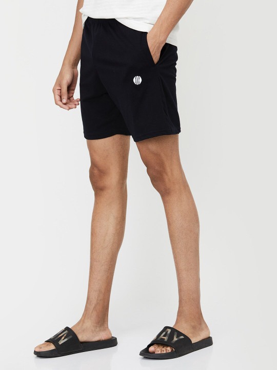 Men Navy Blue Solid Cotton Lounge Shorts