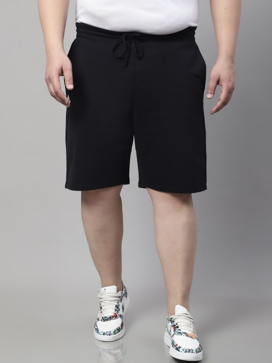 Men Solid Black Cotton Training or Gym Shorts