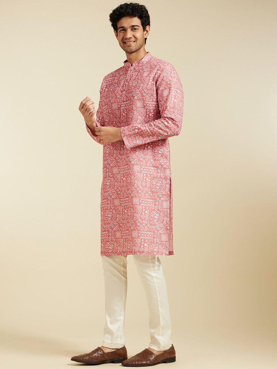 Paisley Printed Mandarin Collar Straight Kurta