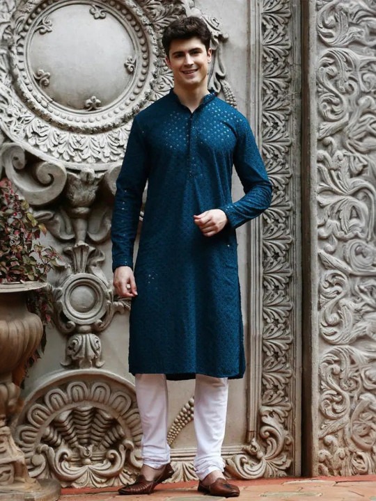 Men Geometric Embroidered Festive Straight Kurta