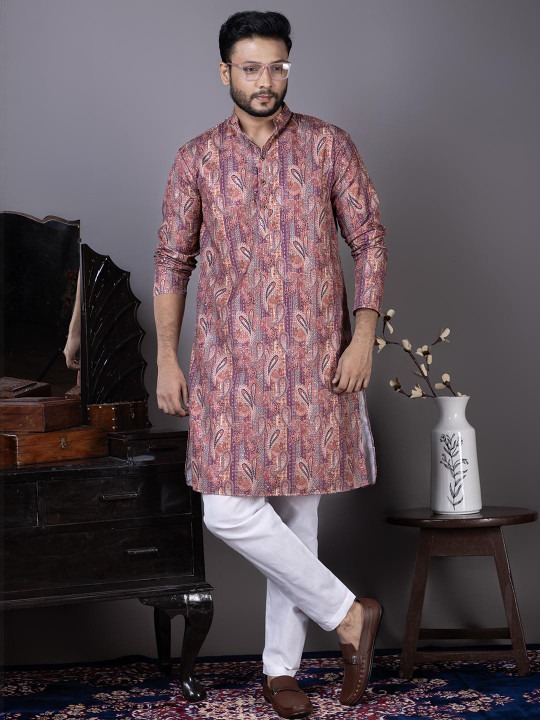 Men Jacquard Straight Kurtas