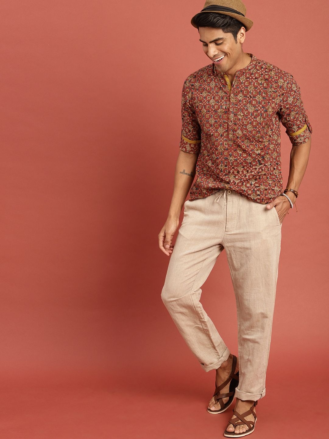 Bandhani Printed Mandarin Collar Straight Kurta