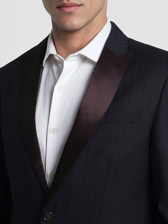Men Black Striped Slim-Fit Single-Breasted Two-Piece Formal Suit