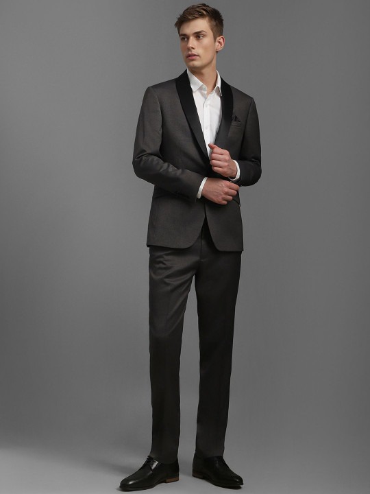 Men Textured Slim Fit Single-Breasted Two Piece Formal Suit