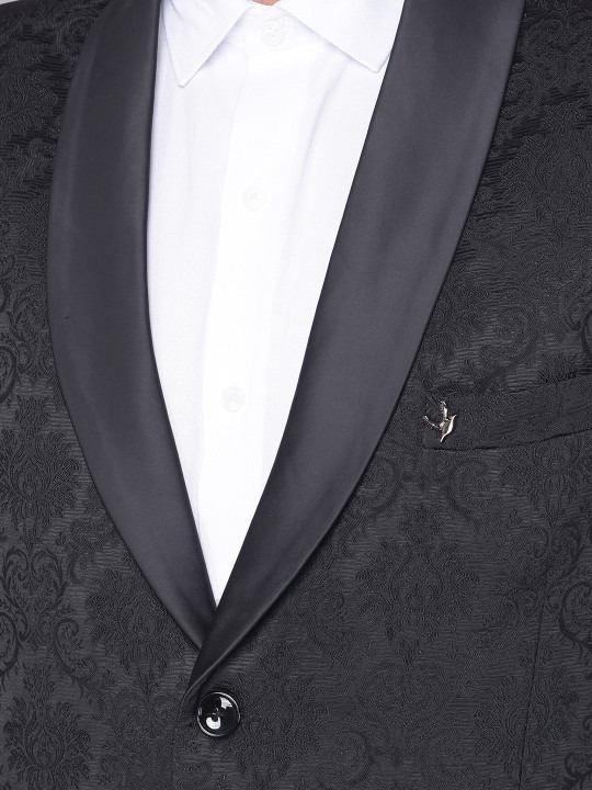 Self-Design Slim-Fit Single-Breasted Jacquard Two-Piece Formal Suit
