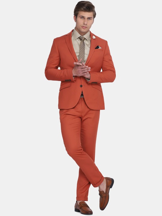 Men Solid Phoenix Skinny Fit Single-Breasted Two-Piece Formal Suit