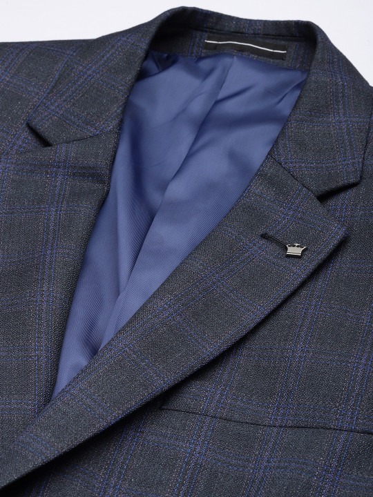 Men Slim Fit Checked 2-Piece Formal Suit