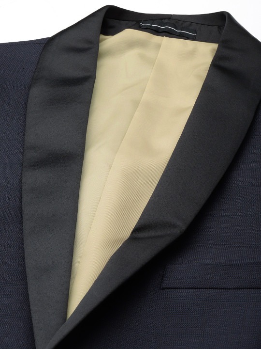 Navy Blue Checked Slim Fit Single Breasted 2-Piece Formal Suit
