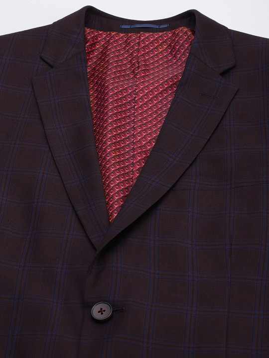 Men Slim Fit Checked Single-Breasted Formal Blazer