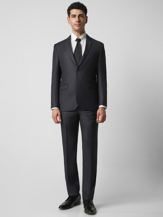 Men Grey Solid Single-Breasted Two Piece Suit