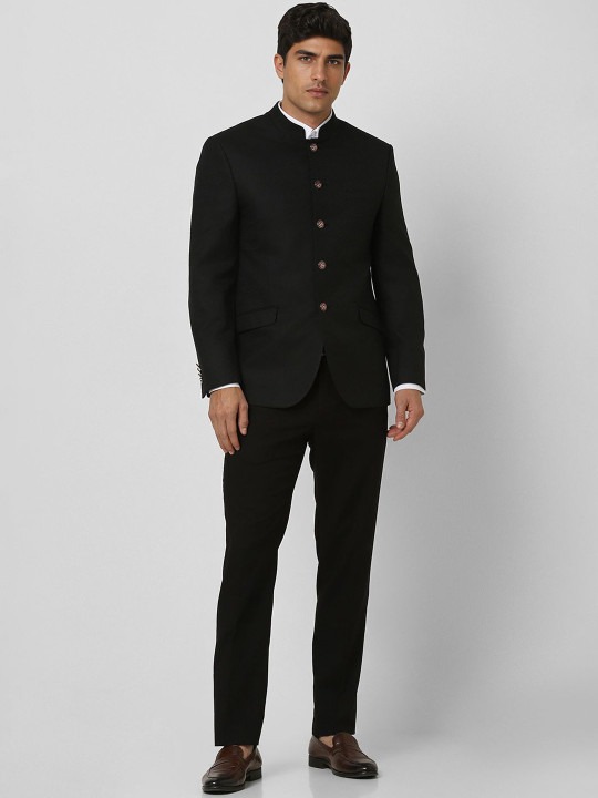 Men Printed Mandarin Collar Slim-Fit Single-Breasted Two-Piece Bandhgala Suits