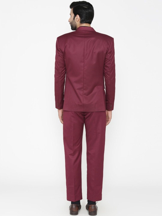 Men Magenta Solid Single-Breasted Regular Fit Party Suit