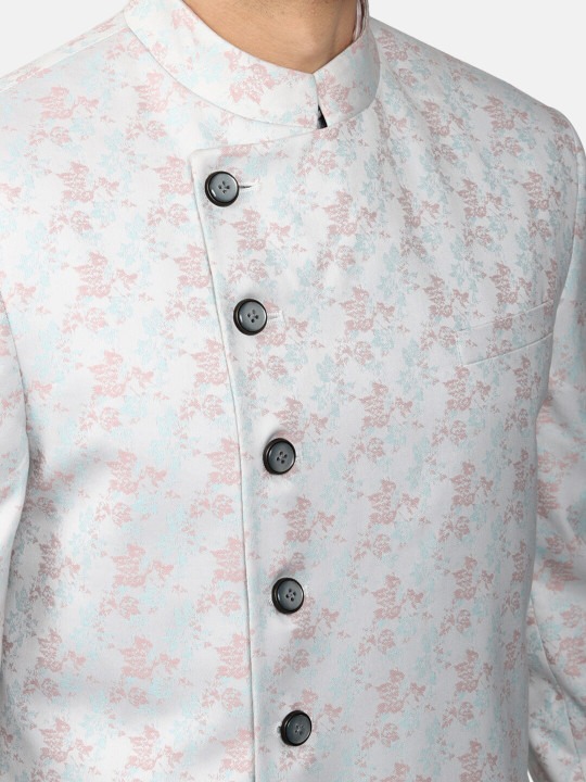 Men Blue Printed Ethnic 2-Piece Suit
