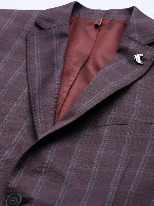 Men Checked Slim Fit Single-Breasted Formal Suit