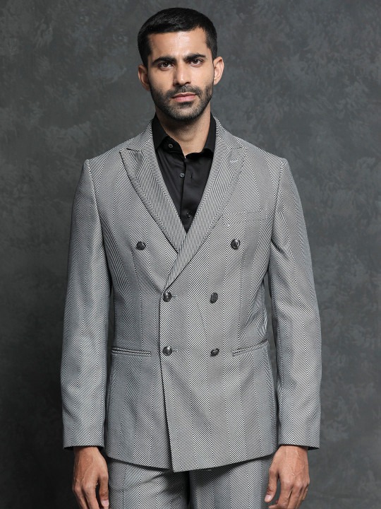 Self Design Double-Breasted Tailored Fit Two Piece Suit